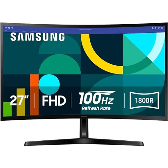 Samsung 27" Essential S3 (S36GD) Series FHD 1800R Curved Computer Monitor, 100Hz, Game Mode, Advanced Eye Comfort, HDMI and D-sub Ports, LS27D366GANXZA, 2024