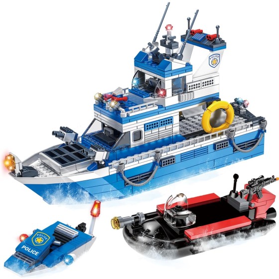 City Boat STEM Building Blocks Sets, Compatible with Lego City Police Boat and Ship Playsets, Rescue Boats That Float Toy Building Kit