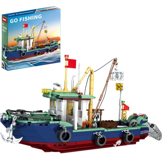Fishing Boat Building Blocks Sets, Compatible with Lego Boat Sea Fishing Building Blocks Toy Set Collection Decoration