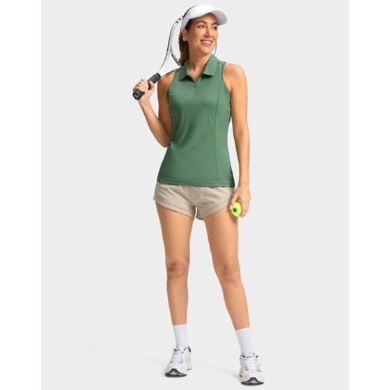 Women's Sleeveless Golf Shirt Zip Up Quick Dry Collared Tank Tops Racerback Tennis Athletic Polo Shirts for Women