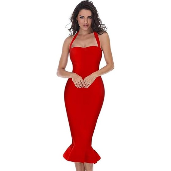 whoinshop Women’s Halter Fishtail Mermaid Bodycon Knee Length Cocktail Bandage Dress