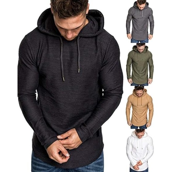 Lexiart Mens Fashion Athletic Hoodies Sport Sweatshirt Solid Color Fleece Pullover